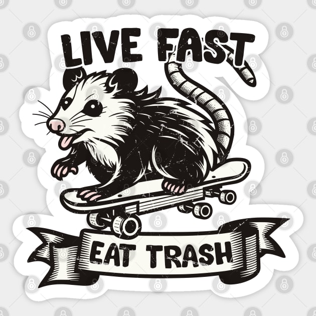 Live Fast Eat Trash - Vintage Opossum Design Sticker by Trendsdk